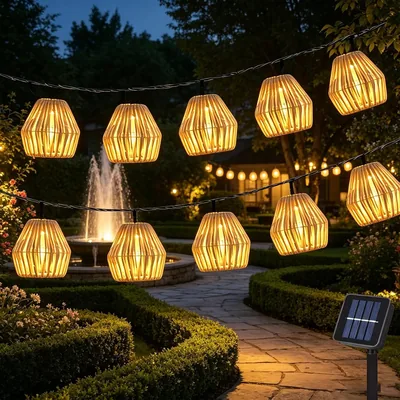 Iluminación solar exterior Chenbow, 10 piezas, luces LED solares de ratán de 3.8M, impermeables, linternas de cadena solar