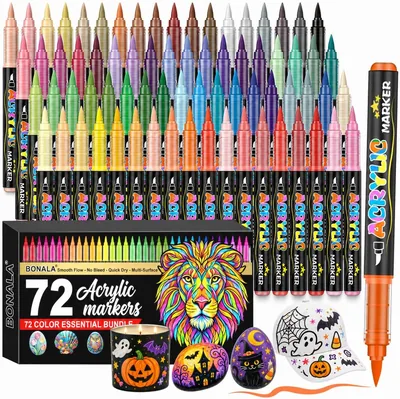 Bonala 72 Couleurs Acrylique feutré, marqueur encre liquide direct pour adulte de coloriage, calligraphie, acrylique