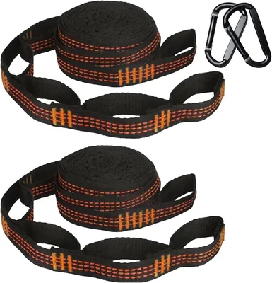 JYSNOW 2 stuks hangmat met haakjes voor boomtakken met robuuste karbinhaken, 2 m x 2,5 cm, veelzijdig