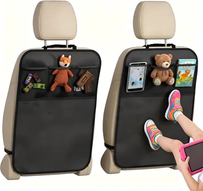 Xkimos Protector del Asiento para Coche, 2 Piezas Protector de Asiento Trasero Auto Niños 3 Bolsillos