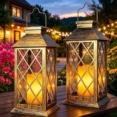 Lámparas solares Cozymeow al aire libre, 2 piezas Lámparas de jardín con vidrio templado y efecto vela, vintage a prueba de agua