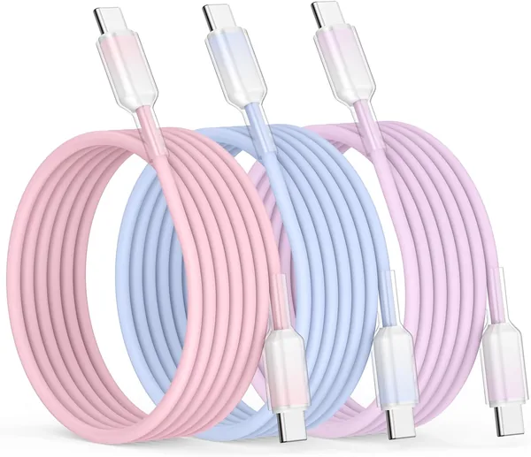 USBC to USBC Cable 3-Pack 6FT/1.8M, Fast Charging for iPhone 17/16/15, iPad Pro, Samsung Galaxy, MacBook Pro & More (Pink, Purple, Blue)