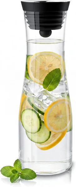 Arendo Glass Carafe 1200 ml with Lid, Borosilicate Glass Water Carafe with Silicone Lid and Integrated Filter
