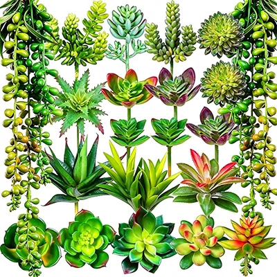 FARYODI 19 Delar Artifikal Plantor, Grön Växlingskomplement, Liten Sukkulent, Artifikal Insektsfattig Plant, Hemdekoration
