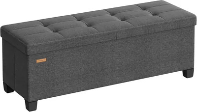SONGMICS LSF079GN01: Banqueta de Almacenamiento con Piernas, Cojín con Bisagra, 110 cm, Tela Linen
