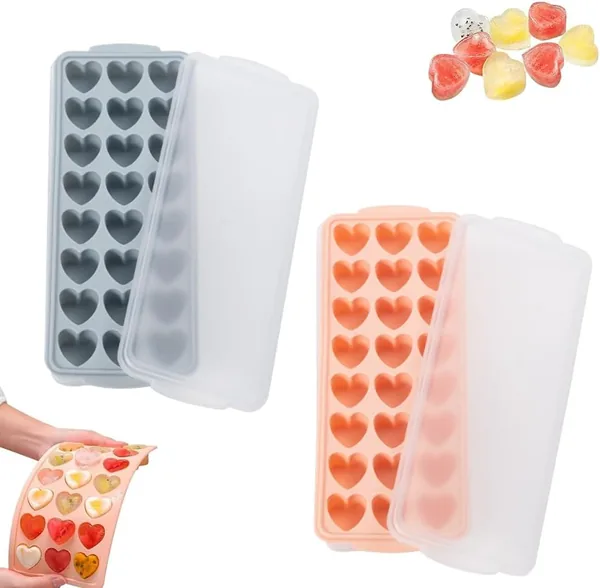 2 pcs heart-shaped ice grid mold with 42 hole silicone heart-shaped ice grid tray and ice cube mold,