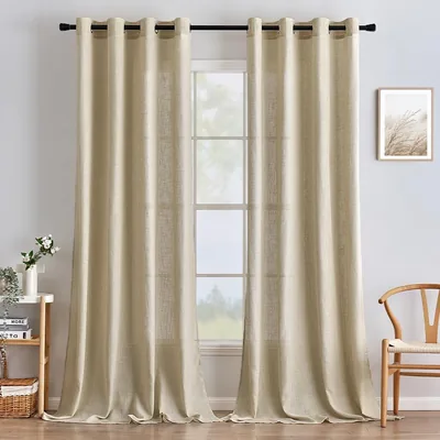 MIULEE Voile Gardin Linjensnackad Ögled Set av 2 B140 H200 Beige
