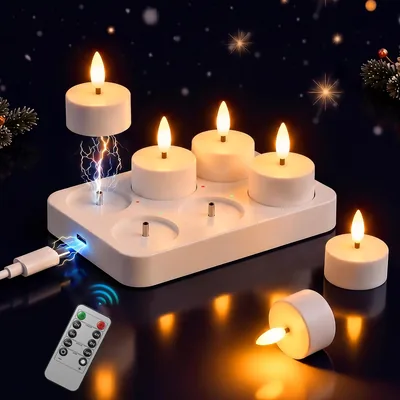 Dehobo Rechargeable LED Candelas de Té Decoración de Cumpleaños 6 Piezas - Cándidas con Efecto de Llamas y Base de Carga M