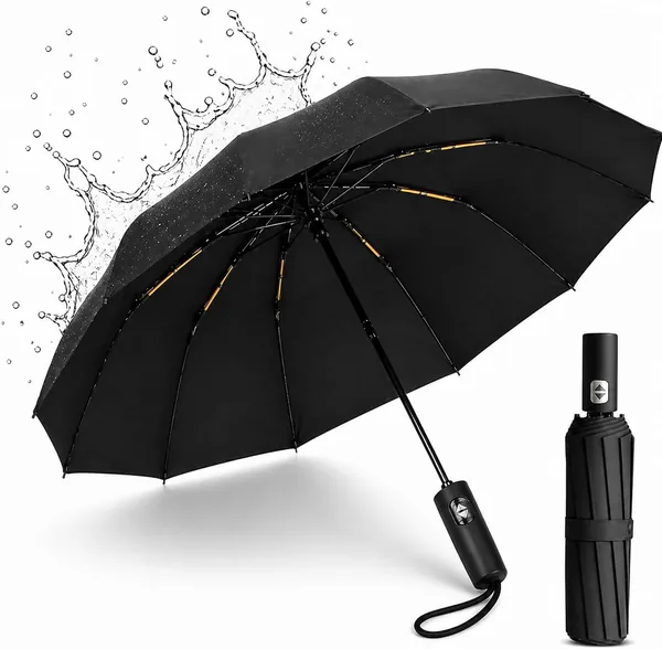 Guarda-Chuva Automático Antivento Reforçado Compacto Premium UV Blackout, Abertura 1 Clique, Portátil para Bolsa Mochila e Carrinho