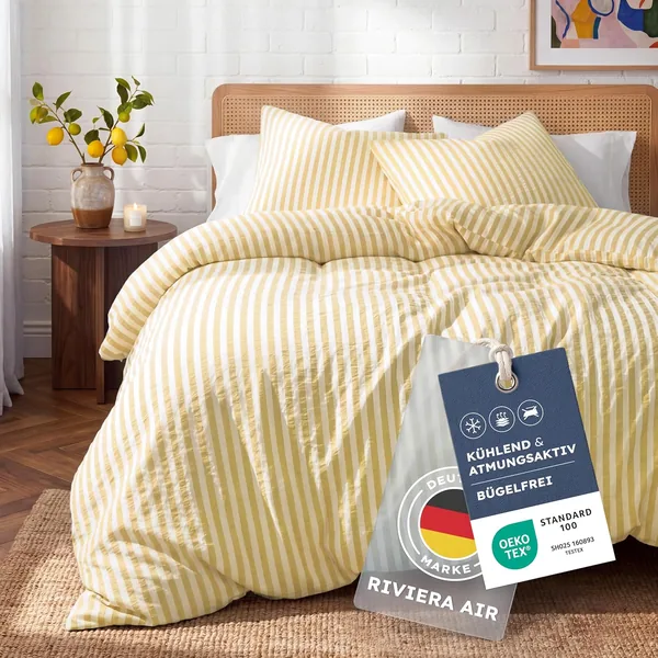 Blumtal Premium Seersucker Bettwäsche 135x200 cm + 80x80 cm - Oeko-TEX zertifiziert. Bettwäsche aus Baumwolle, luftig und leicht
