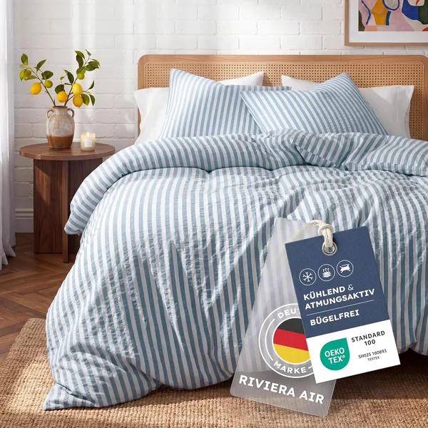 Blumtal Premium Seersucker Bettw sche 135x200 cm + 80x80cm - Oeko-TEX zert