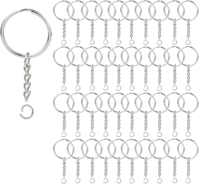 Argola para Chaveiro com Corrente 25mm + Elo 8mm - Kit de Argolas Metálicas Resistentes para Chaves, Artesanato e Bijuterias