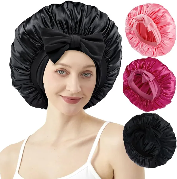 JUHUHUA 3 St ck Satin Hair Bonnet, Silk Bonnet for Sleeping Women