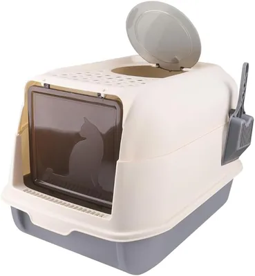 Amigo Cat Litter Box with Scoop - Enclosed & Open Top, Detachable Design, Large 52x35x35 cm