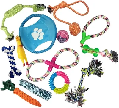 Pet Supplies Dog Toy Set, 12 Piece Rope, Rubber & Squeaky Toys for Small to Medium Dogs, Multicolour Best Deal