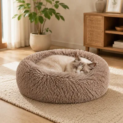 Cama de Invierno para Animales, Suave y Cálida, Interior de Felpa, Color Caqui