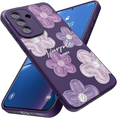 Threehao Funda para Samsung Galaxy A37, Carcasa Suave de Silicona Púrpura con Flores, Antigolpes y Anti-arañazos