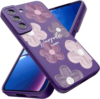 Funda Threehao para Samsung Galaxy S22, Silicona Púrpura con Flores, Protección Antigolpes