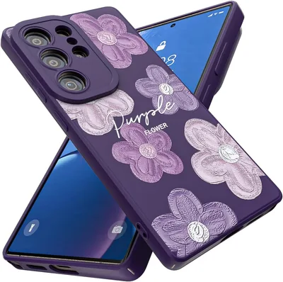 Funda para Samsung Galaxy S26 Ultra, Silicona Púrpura con Diseño de Flores, Protección Anti-golpes