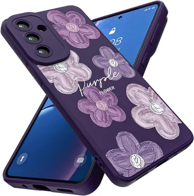 Threehao Funda para Samsung Galaxy S25 FE, Silicona Púrpura con Flores, Protección Anti-golpes