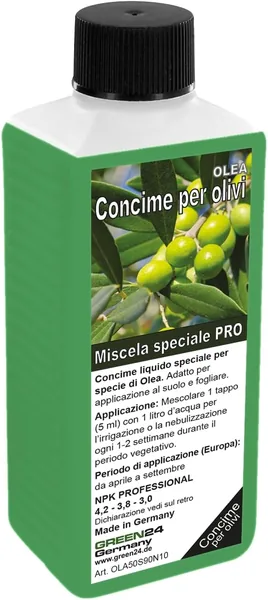 GREEN24 Professional Olive Fertilizer - NPK Special Liquid Fertilizer for Olea Europaea, Mediterranean Plants in Pots, Garden, Terrace and Balcony - Concentrate 250ml