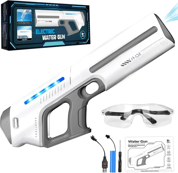 Pistolet à eau électrique Beeoecm, avec lumières LED, lunettes protectrices et fonction de remplissage automatique, rechargeable