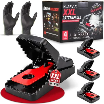 Klarvia XXL Ratfalle - 4er Pack: Starke, wiederverwendbare Nagelfallen für Ratten und Mäuse, ohne Gift