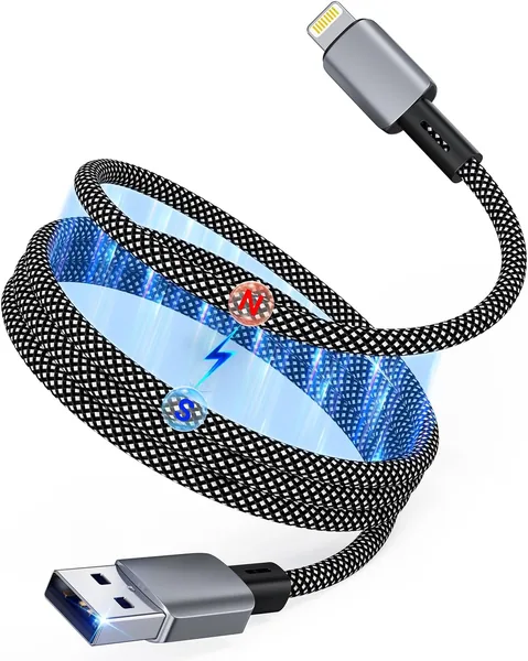 Magnetic Light-ning Cable [MFi Certified], 27W Coiled USB A to Light-ning Charging Cable