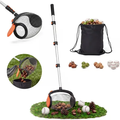 HAUSPROFI Walnuss-Sammlerrollen-Sammler mit Teleskopgriff (40-110 cm), Seitenöffnungsbehälter, Eichelsammler