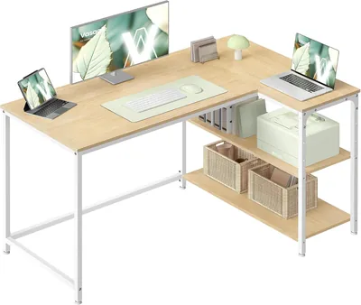 Escritorio L de VASAGLE con Estantes Ajustables, 120 x 80 x 76 cm | BARNET LWD136Y101, Escritorio de Computadora