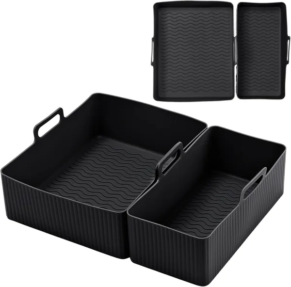 Air Fryer Silikon Liners Pot - 2x Styck, Duals Zone Kompatibel, Oljedräneringsräfflade Design, Flexibel Diskma. Best Deal