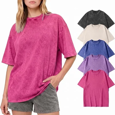 Oversized T-Shirts for Women 100% Cotton Vintage Acid Wash Gym Tee