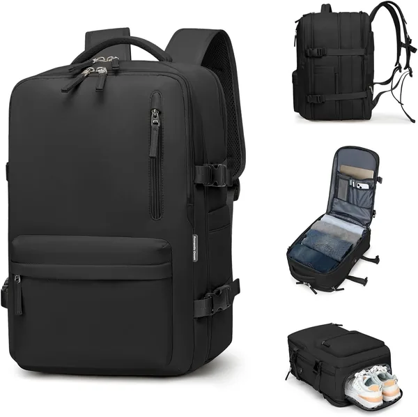 Romantic Crown Mochila de Viagem Expansivel Avi o Grande Feminina,Mochila Executiva Masculina Impermevel Reforada para Notebook,Casual Esportes Hiking Escola Presente (Todo Preto