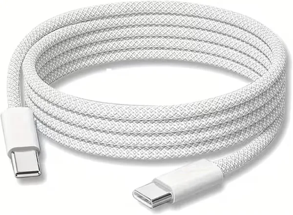 Everlyn USB-C to USB-C Cable 2M,60W PD Fast Charging,Braided Nylon,Compatible iPhone 16/15/15 Pro/15 Plus/15 Pro Max,iPad Pro/Mini,MacBook Pro/Air,Samsung Galaxy,Pixel-White