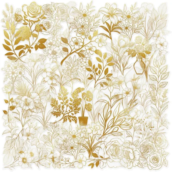 UNAYBOW 50 Pcs Golden Plant Stickers Transparent Waterproof PET Floral Decals for Scrapbooking Journaling DIY Crafts Water Bottles Laptop Phone Case