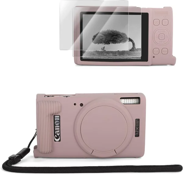 VOVMOEYA Cameratas voor Canon PowerShot ELPH 360 HS/IXY 650/IXUS 285 HS, Slanke Zachte Anti-Kras Siliconen Hoes met 2 LCD-Geh