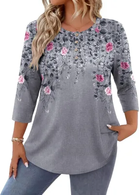 IN'VOLAND Plus Size 3/4 Sleeve Women Tops - Best Deal