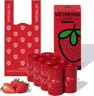 VETRESKA ペット用おしっこの袋 ハンドル付、120枚入 ストロベリー香り、手軽タイプ リフィル、生分解性、超厚みゴミ