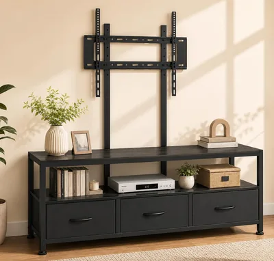 Mueble para TV JeeLeeko con Soporte de Piso, 43-65 Pulgadas, 120 cm (2 estantes y 3 cajones de tela, acabado ne)