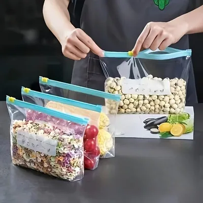 15pcs Zipper Storage Bags 3 Sizes Food Storage Clear Bags Kitchen Organizer