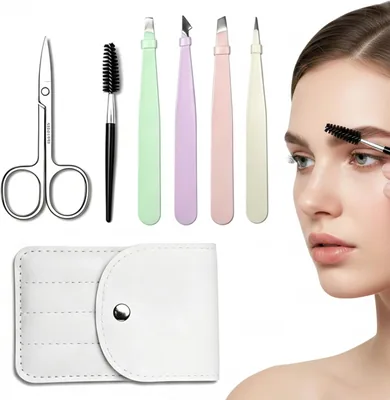 AHAOQI Juego de 6 PCS, Pinzas profesionales para Cejas de Acero Inoxidable. | Pinzas de corte de cejas de precisión