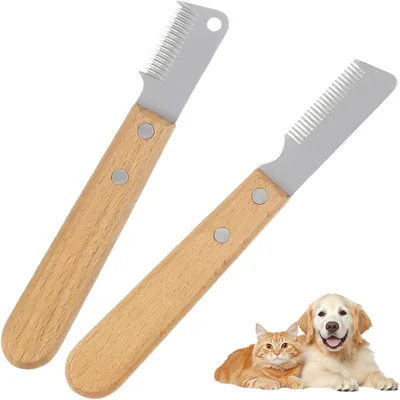 Pclapora 2 Piezas Cuchillo Pelador para Perros, Herramienta de Stripping con Mango de Madera Ergonómico, Deslanador para Aseo - Mejor Oferta