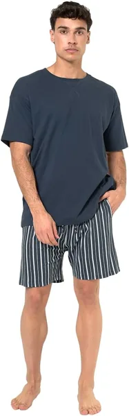 TRAMAS+ Pyjamas de Hombre para el Verano, 100% Algodón, Camiseta de Manga Corta y Pantalones Cortos, Ropa de Dormir Fresca y Ajustada