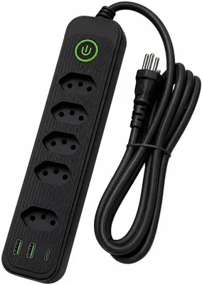 Extensão Filtro De Linha com Régua Elétrica 5m 5 Tomadas + 2 USB + Tipo-C - Bivolt 110/22 - Melhor Oferta