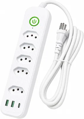 Extensão Filtro De Linha com Régua Elétrica 5m - 5 Tomadas + 2 USB + Tipo-C, Bivolt 110/22