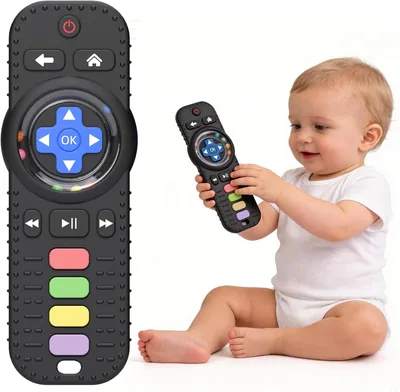 Kasikai Mordedera para Bebé en Forma de Control Remoto con Sonaja, Silicona Grado Alimenticio Sin BPA, Juguete Sensorial para