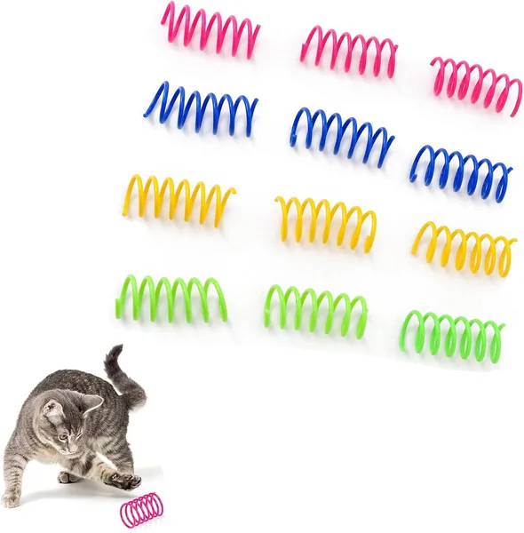 ToolHouse Cat Spring Toy Spiral Springs - 12 Pack Interactive Cat Play Toys, Plastic Coil Springs for Indoor Cats, Helps Encourage Pouncing and Chasing Play