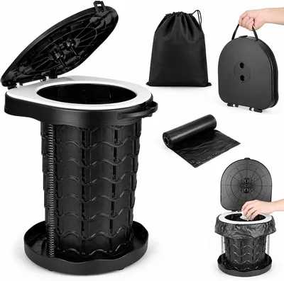 Toiletta Portatile KORVORIA per Adulti, Pieghevole da Campeggio, 485 lbs | PP Resistente, con 10 Sacchetti