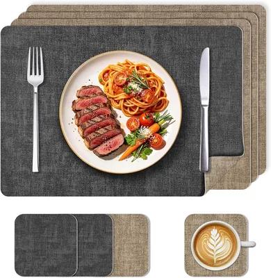 KitchenBoss Placemats e Coasters da Cucina, Set di 4 Placemats Lavabili, Resistenti alle Macchie e Antiscivolo