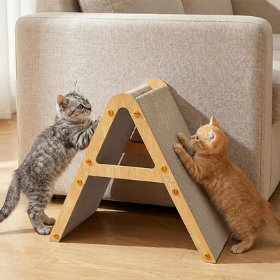 FA PLUS Cat Scratcher Cardboard with Wood Frame, 3-in-1 Vertical & Horizontal Scratching Pad, Reversible Cat Scratch Board